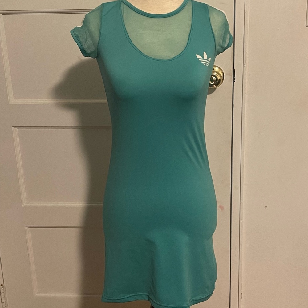 teal adidas dress with see through back